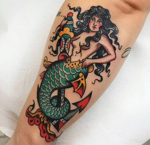old school tatuaje de sirena