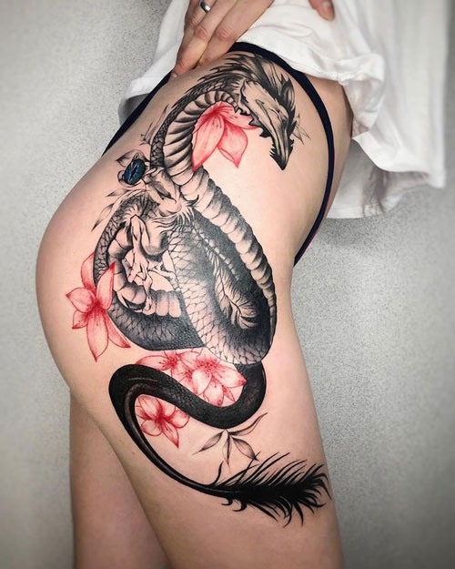 tatuaje dragón en pierna