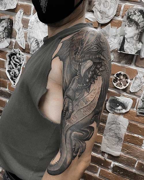 black and grey tatuaje dragon