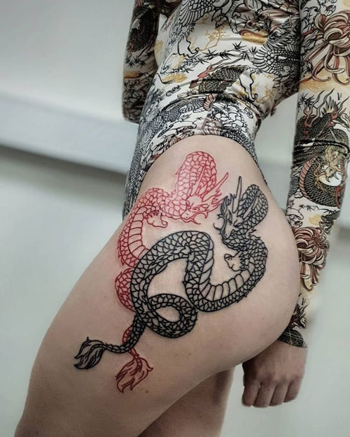 tatuaje de dos dragones