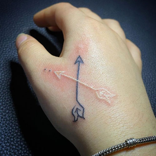 tatuaje en la mano de una flecha