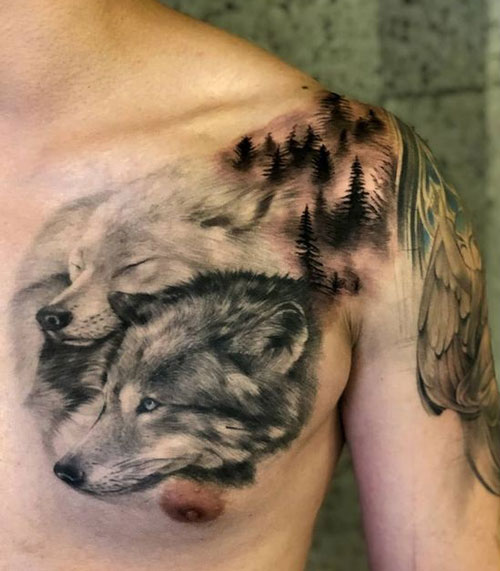 2 lobos tatuaje