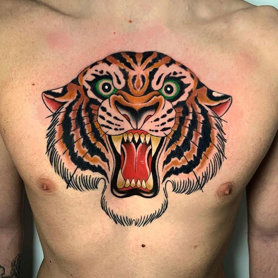 tatuaje de tigre old school