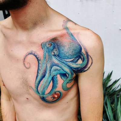 tatuaje pulpo azul