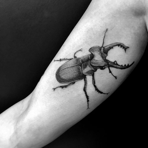 tatuaje escarabajo en gris