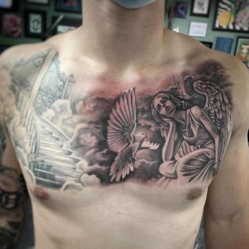tatuaje palomas y angel
